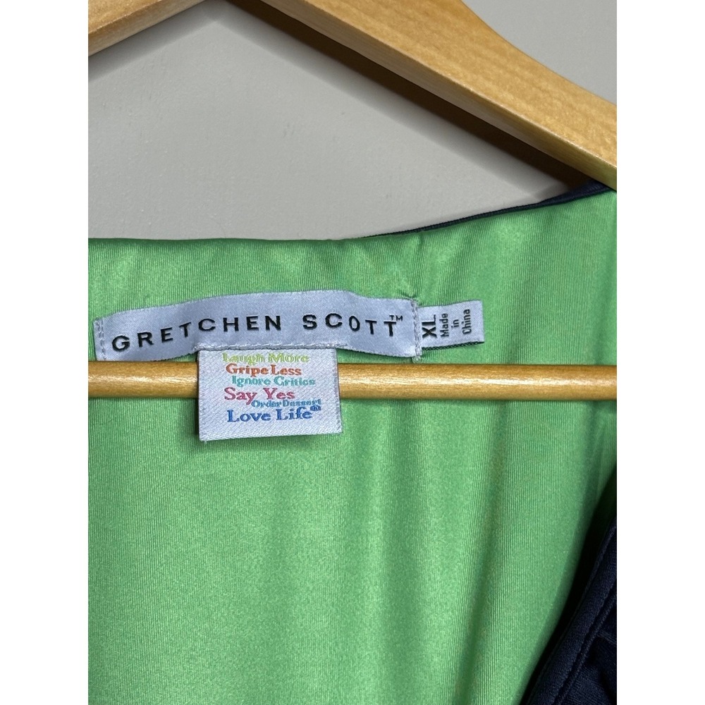Gretchen Scott Navy Blue Ruffle Collar Sleeveless Top Lime Green Lining XL - Picture 4 of 8